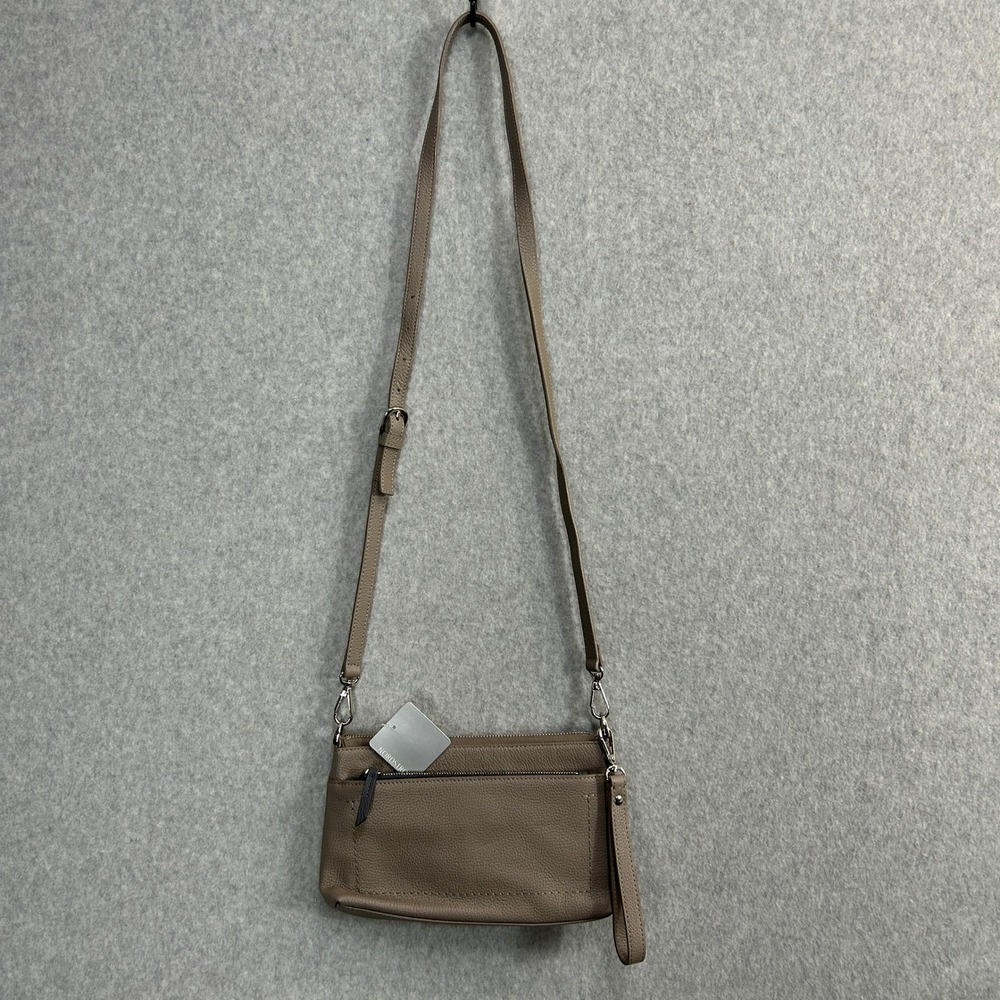 Nordstrom Small Crossbody‎ Bag Grey Taupe Pebbled Leather Wristlet Travel NEW